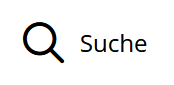 eine schwarze Lupe auf weißem Grund neben dem Wort Suche